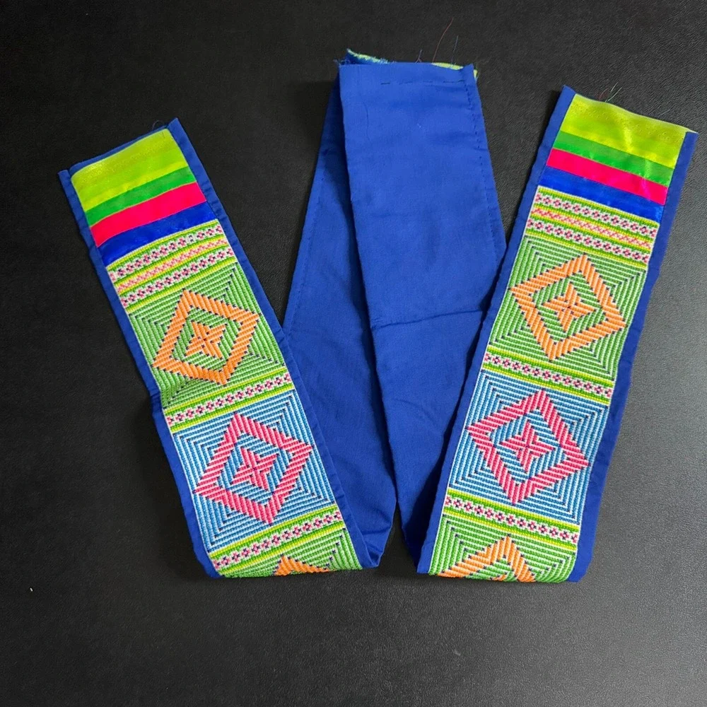 Unbranded Hmong Sash Belt Womens OS Blue Geometric Tribal Embroidered Neon Tie